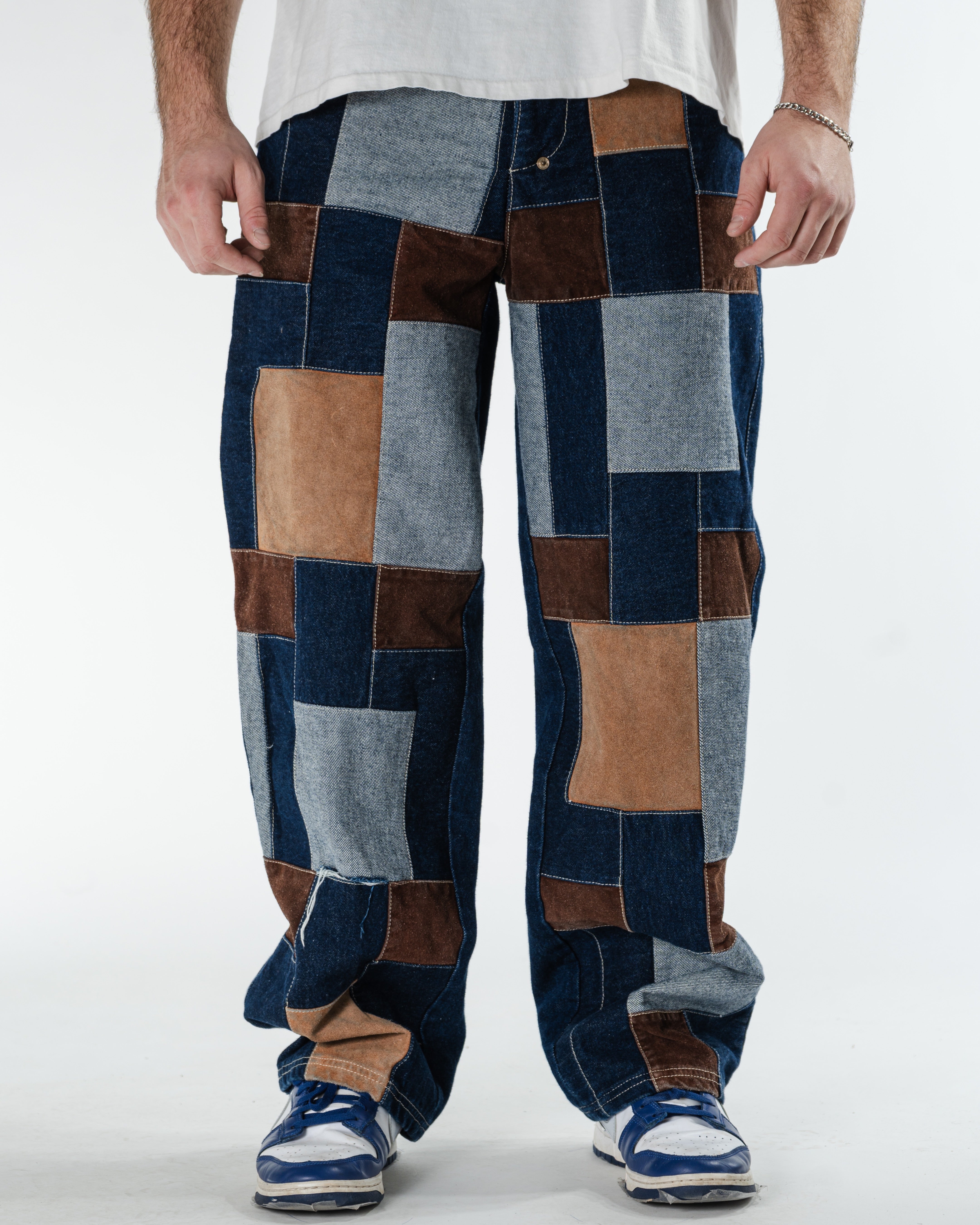 Jean patchwork Leather 2000 Y2K